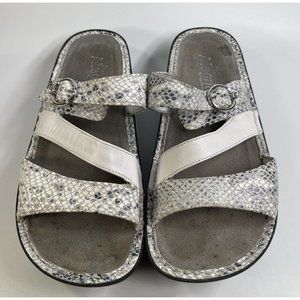 Alegria Venus Pewter Gleam Sliver Black Snake Print Sandals Womens Size US 8